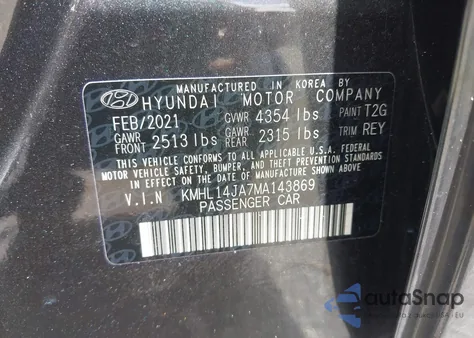 2021 Hyundai Sonata Sel из США, поврежденный, VIN KMHL14JA7MA143869
